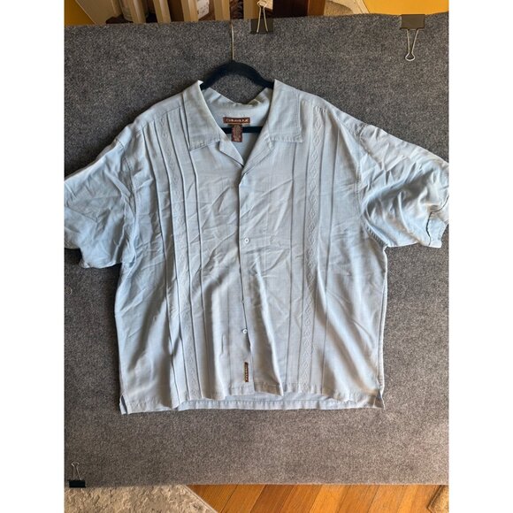 Cubavera Mens 2X/2XT Light Blue Short-Sleeve Button-Up Shirt With Textured Diamo - Picture 1 of 12